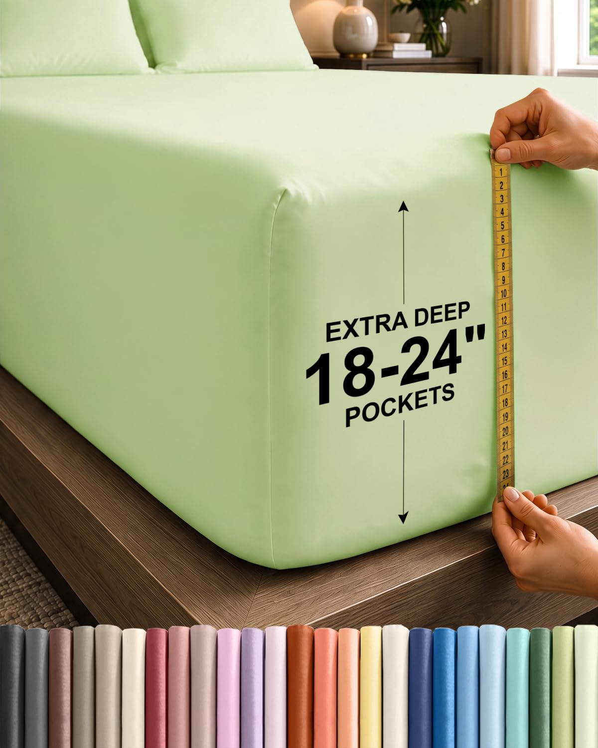 CGK Extra Deep King Single Fitted Sheet Only - Light Sage Green