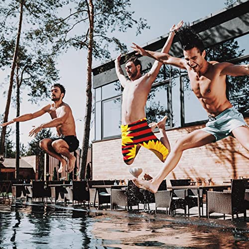 Tronco natación jammer hombres secado rápido traje baño rayas negras rojas girasol 4