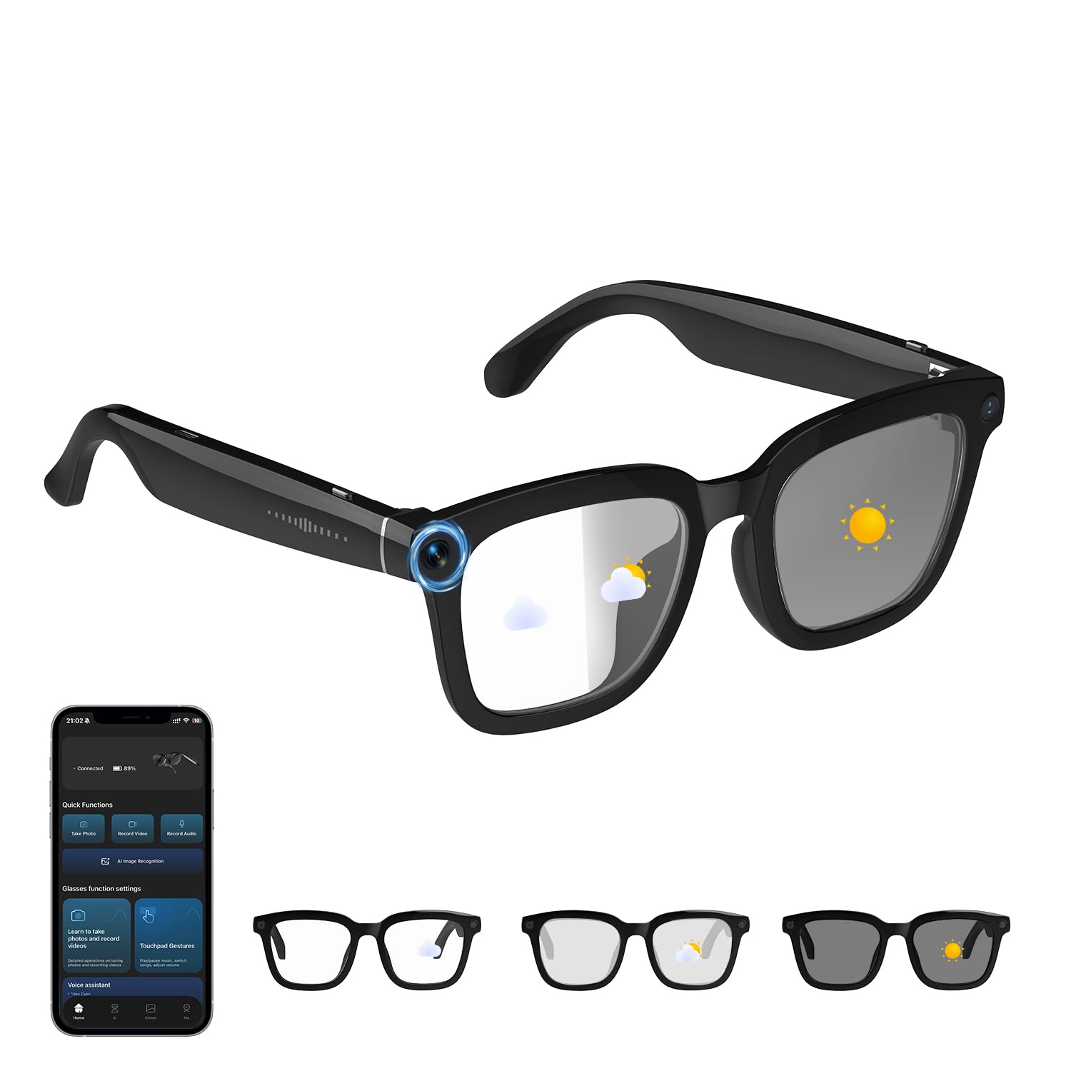 AI Smart Glasses with Camera, 8MP Camera Glasses for Men & Women, 4K HD Video Recording Glasses with AI Assistant, Object Recognition, Color-Change Lenses, Bluetooth Sunglasses for Travel/Vlog/Work-image-44