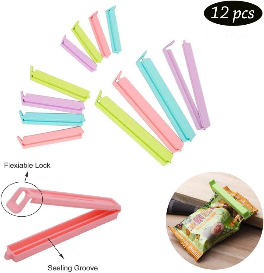 12pcs Food Bag Sealing Clips,Kitchen Food Preservation and Snack Bag Clips(2.6in, 3.7in, 5.5in)