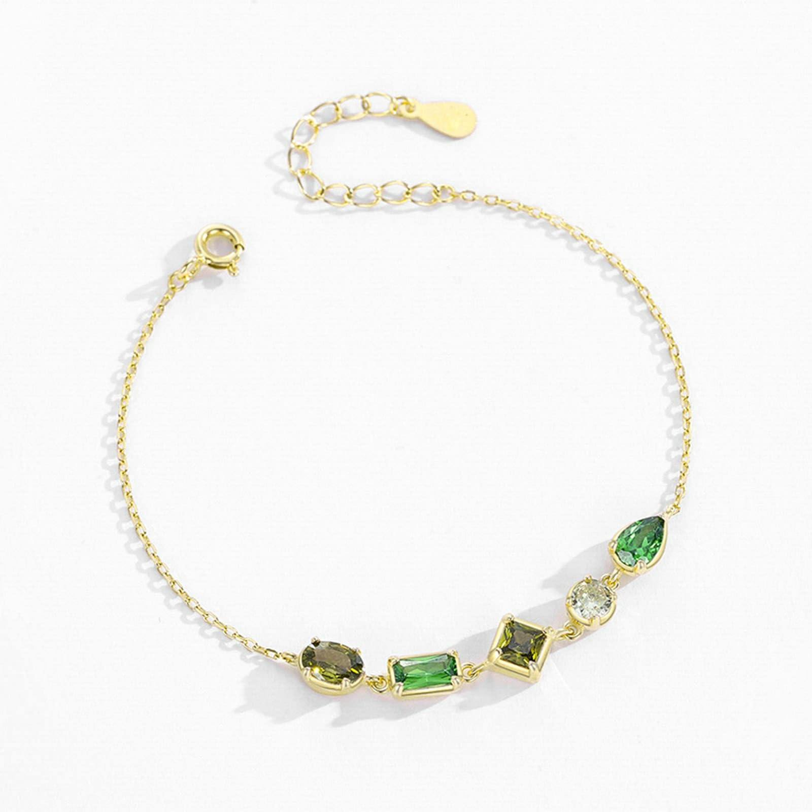 KnSam Pulsera de oro real para mujer, oro amarillo Au 375/585/750, pulseras clásicas con peridoto verde corte rectangular, brazaletes de laboratorio creado en esmeralda de 9 K/14 K/18 K oro