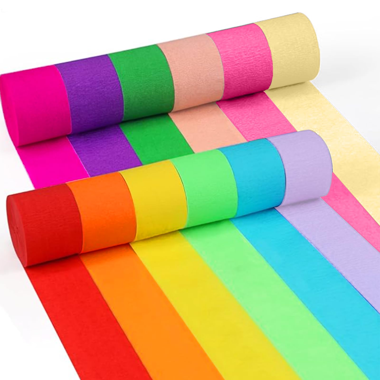 12 Rolls Crepe Paper Streamers, Hanging Rainbow Streamers in 12 Colors