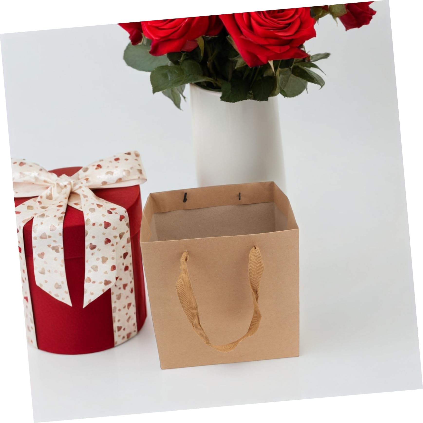 DIKACA 10 Piezas Bolsas Kraft Cuadradas con Asas de Resistentes para Flores Regalos y Repostería Diseño Elegante para y Tiendas de Regalos