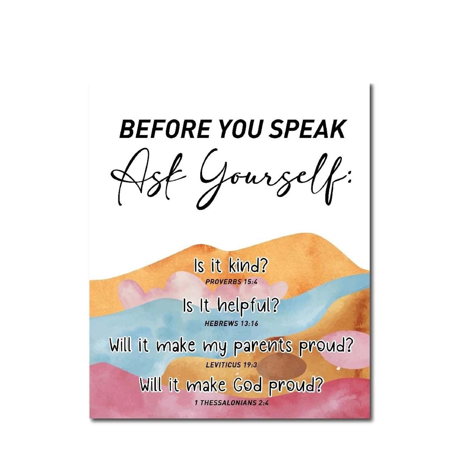 SSOPTMCB Christian Room Decor, Bible Verse Wall-Art with Kindness Message: “Before You Speak, Ask Yourself…” for Nursery(Unframed,12x18inch(30x45cm))