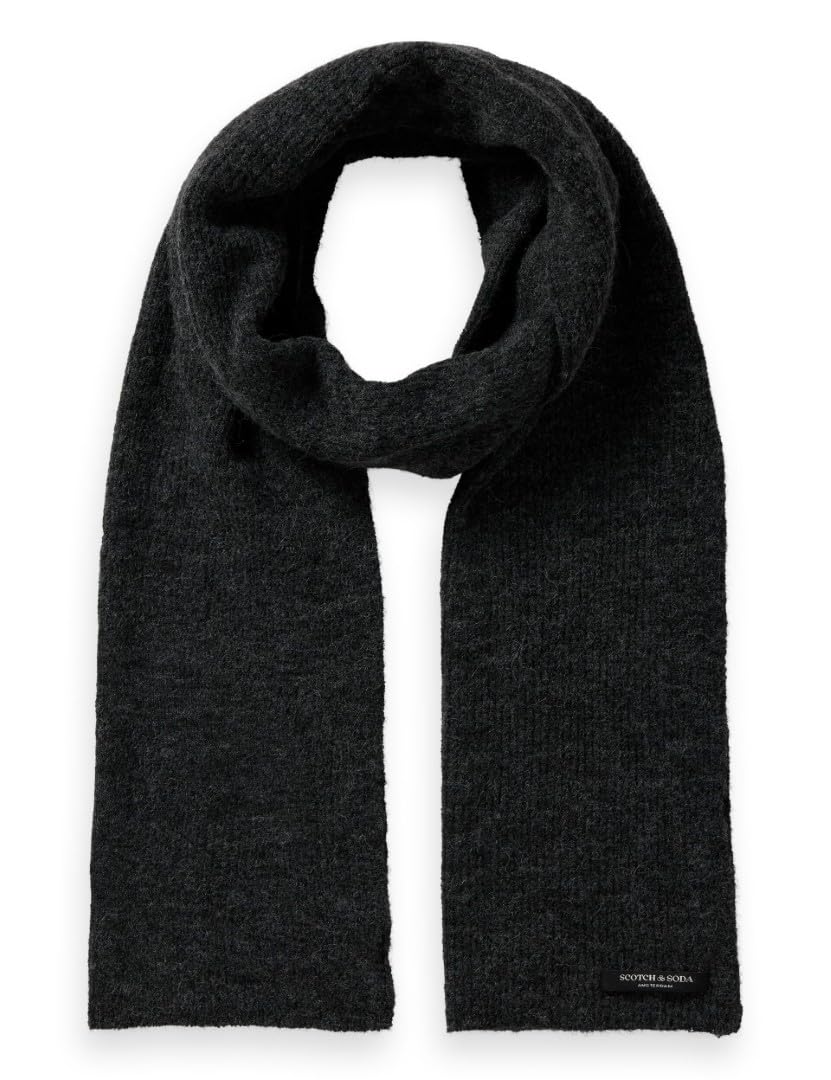 Scotch & Soda Strickschal mit Logo, Charcoal Melange U021, Einheitsgröße