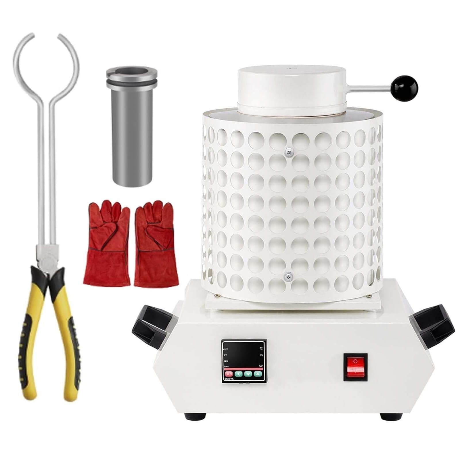 Eoweiot Gold Melting Furnace with Graphite Crucible, Electric Digital Smelting Furnace,for Metal Recycle Home Melting Casting Tool (White 1 kg)