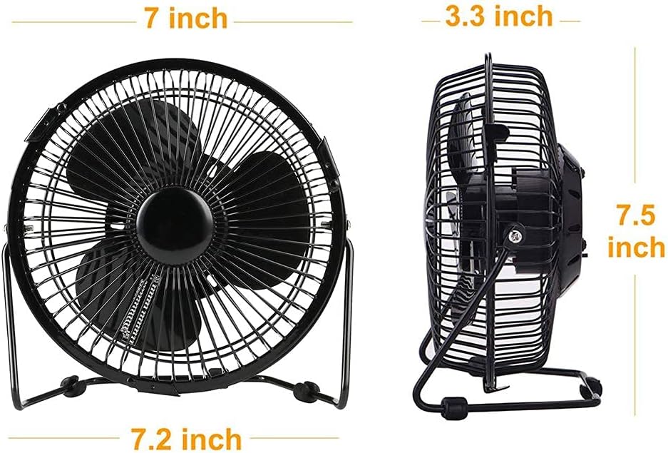 Lichamp Small Desk Fan with Clock and Temperature Display, 7 Inch Metal Frame USB Powered Flashing LED Display Electric Little Personal Cooling Fan, Quiet Table Fan with 5 Feet USB Cable
