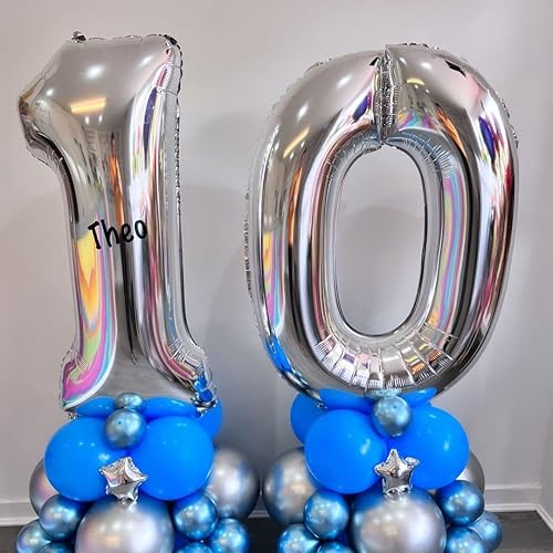 Vista 36 de Globos plateados del número 80, globos de aluminio de Mylar de 40 pulgadas, número 80, para fiesta de cumpleaños de 80, decoración de eventos