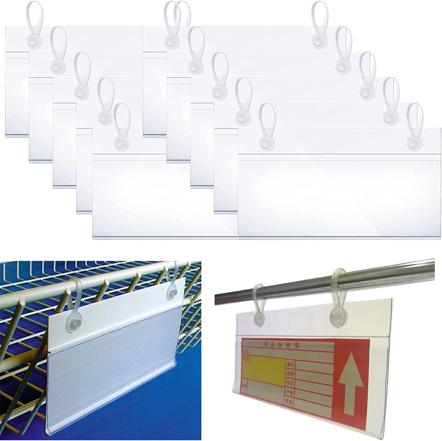 100 PCS Basket Label Holders with Clips, Plastic Basket Label Holders