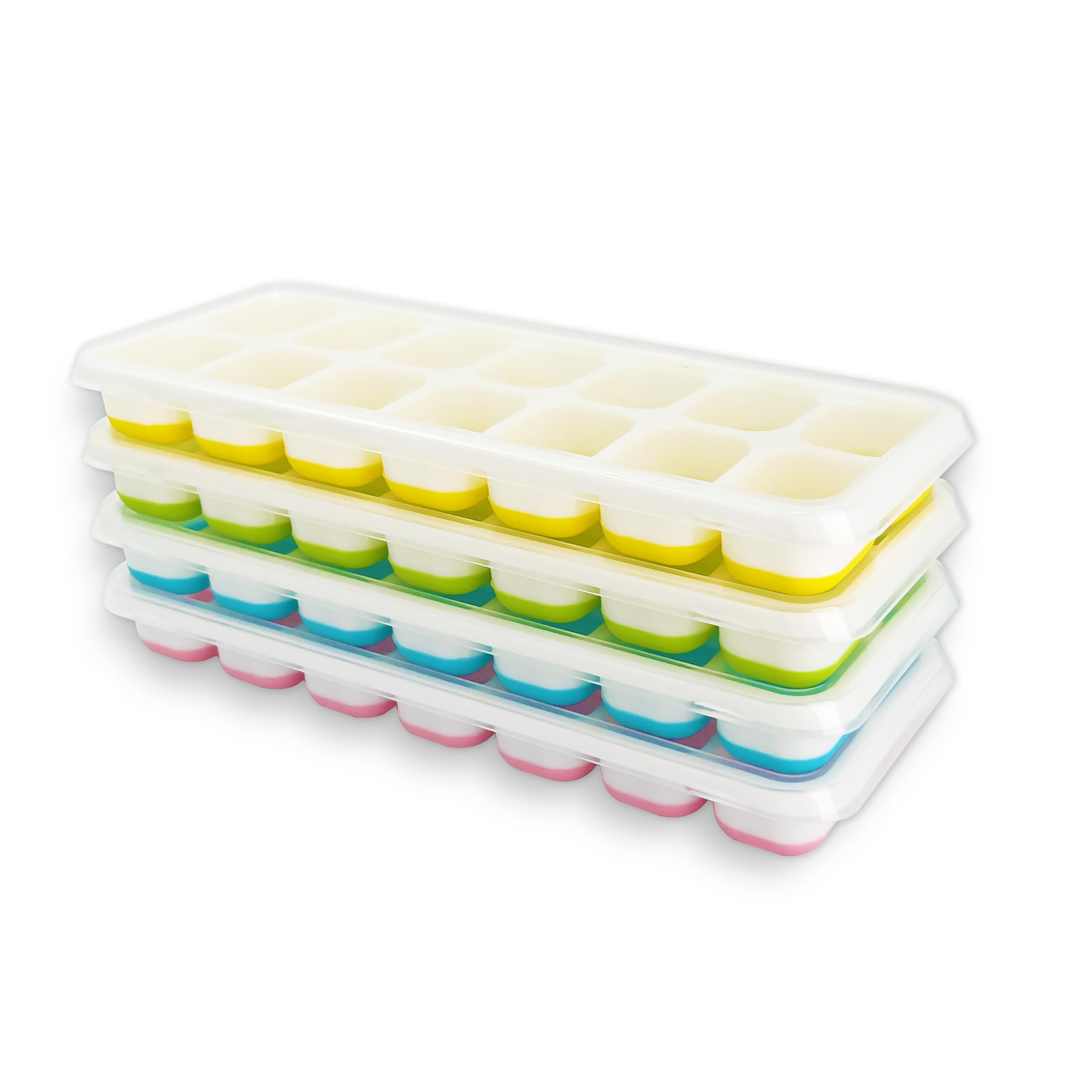 Xcdhemde® 4er-Pack Eiswürfelform Silikon mit Deckel, 56 Fach Eiswürfel | LFGB-Zertifiziert, Ice Cube Tray für Cocktails Whisky Wein Fruchtpürees Eistee Kaffee, (Rosa/Blau/Gelb/Grün)