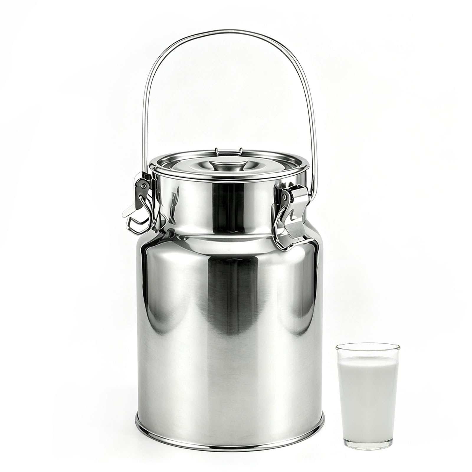Milchkanne Aus Edelstahl, Luftdichter Milcheimer Mit Henkel, Transporteimer Aufbewahrungsbehälter Für Milch, Wasser, Wein, Öl,5L 17x30CM
