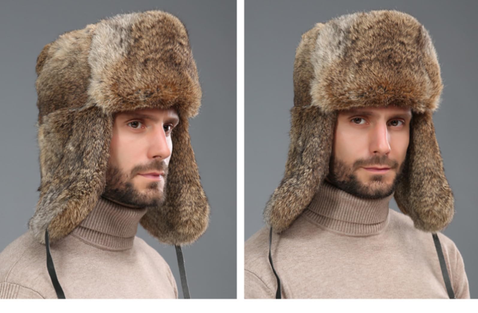 YWTAENOH Winter Trapper Hat Earflap Trapper Hat for Winter Aviator Windproof Hat Ski Trooper Hat Cap Faux Rabbit Fur Cap Brown