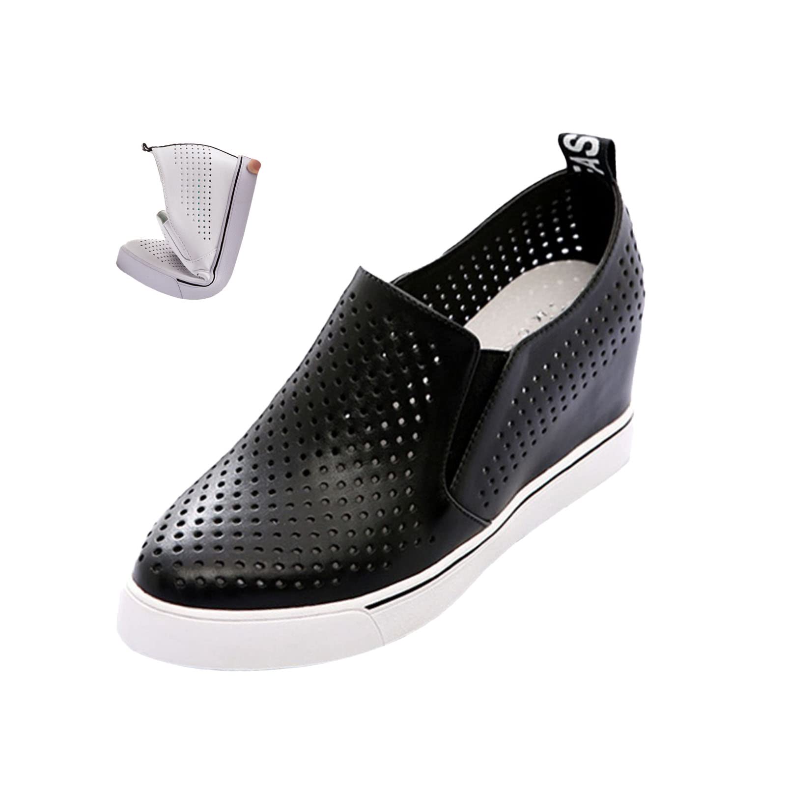 AngryMonkey Women's Hidden Wedge Sole Booties,Ankle Heels Vulcanized Hollow Breathable Comfy Slip on Sneakers Platform Shoes