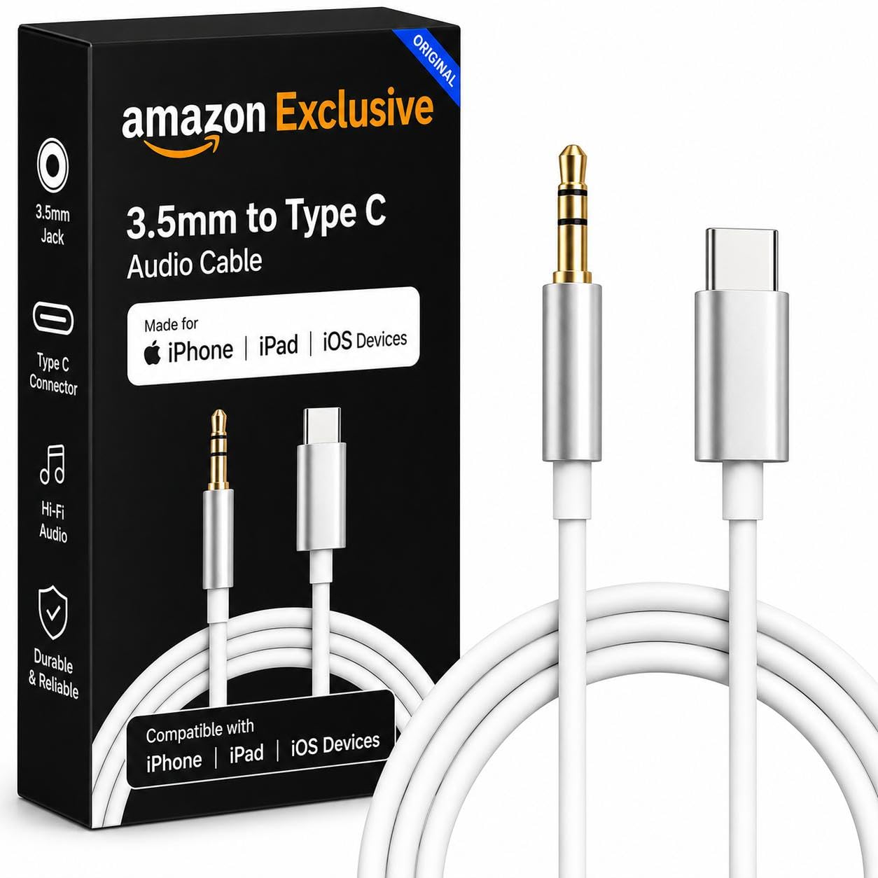 3.5mm Audio Jack to USB Type C Cable with Built-in DAC Chip Hi-Fi Stereo Audio AUX Cable Compatible with iPhone 16 15 Series iPad MacBook Samsung OnePlus Google Pixel Xiaomi USB C Devices 1 Meter-image-0