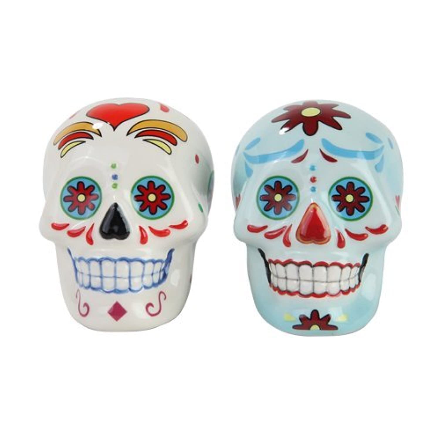 Pacific Giftware Day of Dead Sugar White & Blue Skulls Salt & Pepper Shakers Set- Skulls Collection