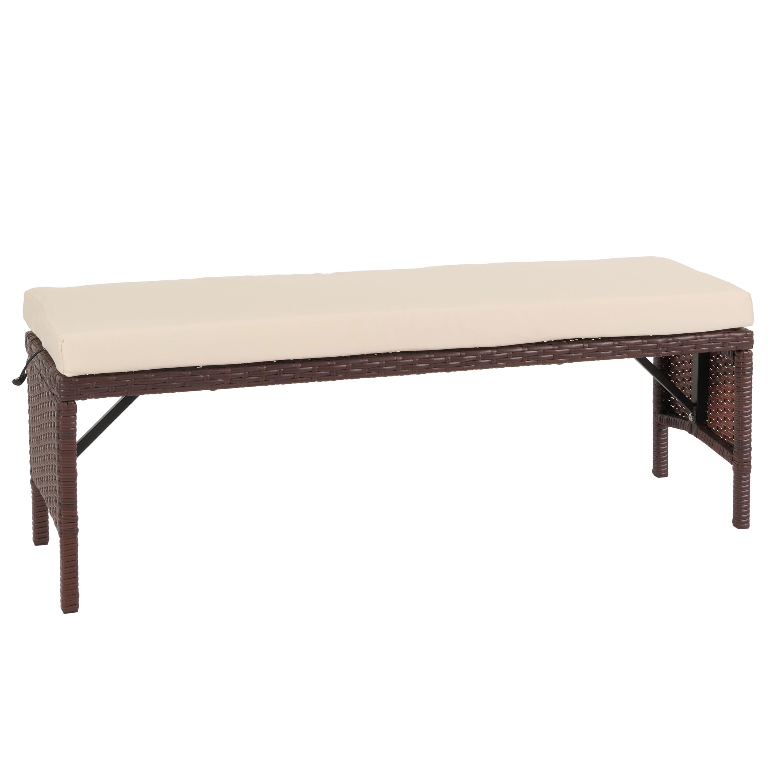 Mendler Poly-Rattan Sitzbank HWC-G16, Gartenbank Rattanbank, Gastronomie 112cm - braun, Kissen Creme