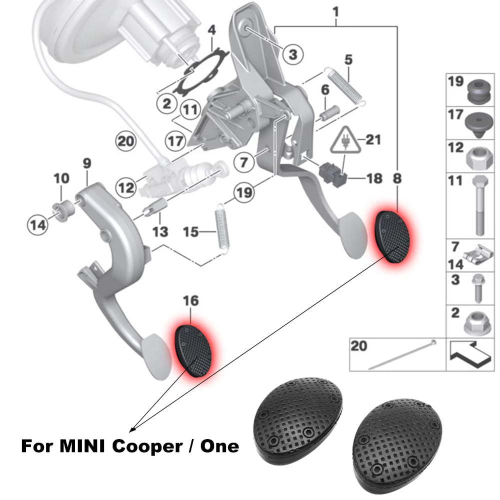 Couvre-pédales de Frein et d'embrayage en Caoutchouc pour Mini Cooper One S R50 R53 R55 R56 R60 F55 F56 F54 - OE 35216765620 6765620, antidérapants, Installation sans Outil.