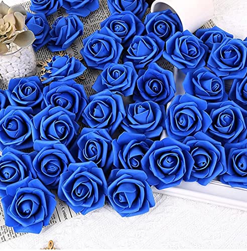 Image of VRB Dec 24 pcs Rose Artificial Flowers for Decoration,Artificial Flower,Flower for Hair Styling,Flower for Pooja, for Home Decor,Diwali. (24pcs - Dark Blue Big Foam Rose)