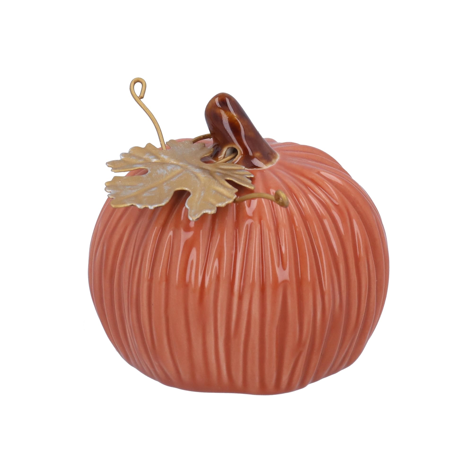 Gisela Graham Orange Stoneware Mini Pumpkin Ornament With Gold Leaf