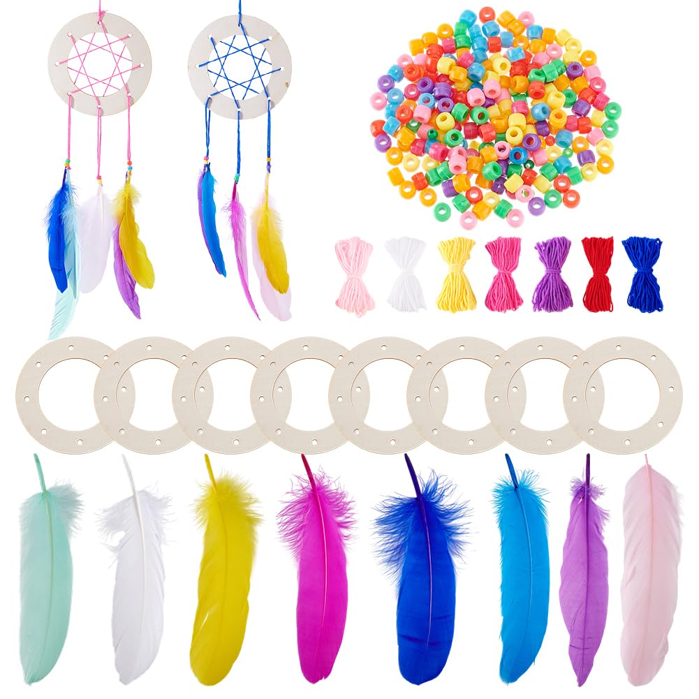 AHANDMAKER Traumfänger-Kits zum Selbermachen, bunt, handgefertigter Traumfänger für Anfänger, inklusive Garn, Feder, Kranzrahmen, Perlen, Bastelset für Schlafzimmer, Auto-Dekoration, Bastelgeschenk