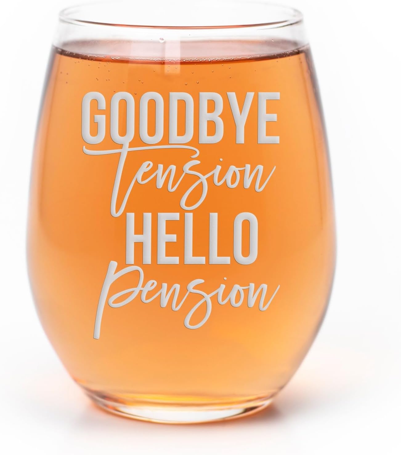 Goodbye Tension Hello Pension Stemless Wine Glass - Retirement Gift for Women, Men, and Coworkers - 2 Glasses
