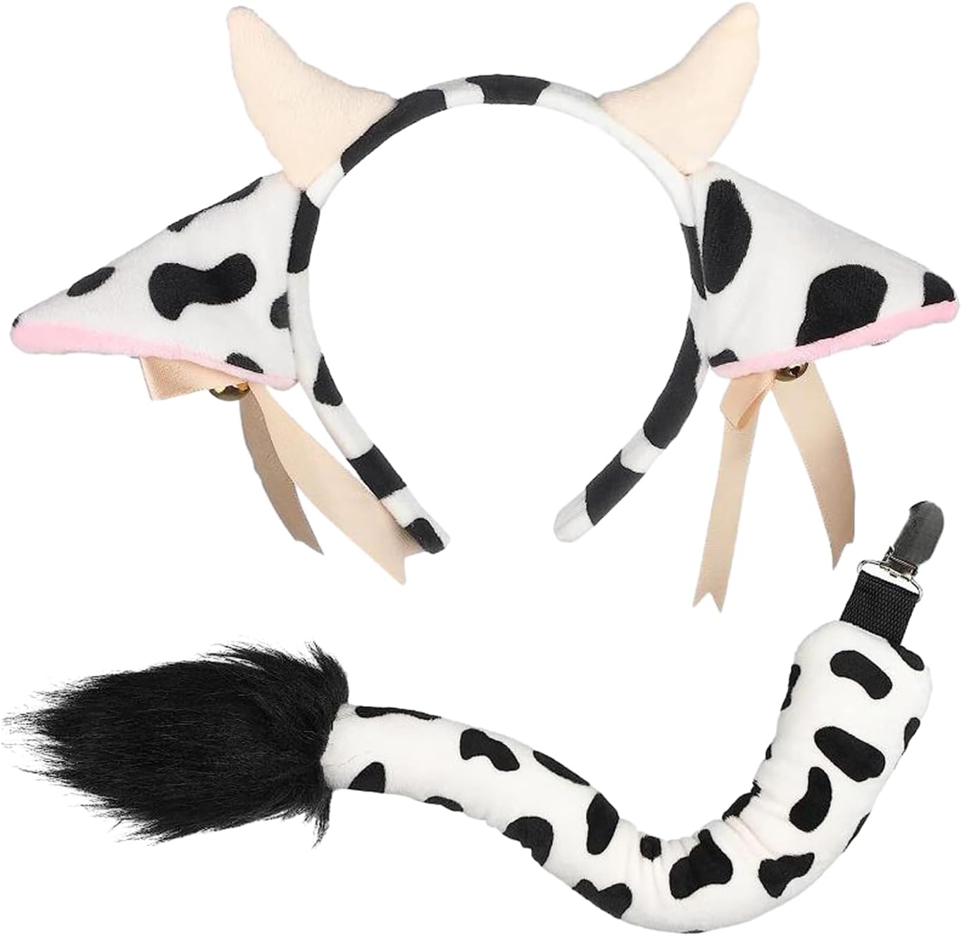 Women Cow Costume Accessories Set, Adult Furry Leg Warmers Cow Ears Headband & Horns for Halloween Parties and Dress-Up