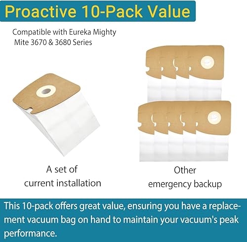 Miniatura 5 de Paquete de 10 bolsas de vacío MM  Compatible con E-ureka Mighty Mite serie 3670 y 3680, sustituye a la parte #60295, 60295A, 60295B, 60295C, 60296,