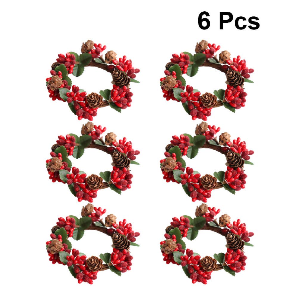 Amosfun 6Pcs Candle Ring Christmas Ornaments Tea Leaf Candle Ring Napkin Rings Home Party Halloween Christmas Wedding