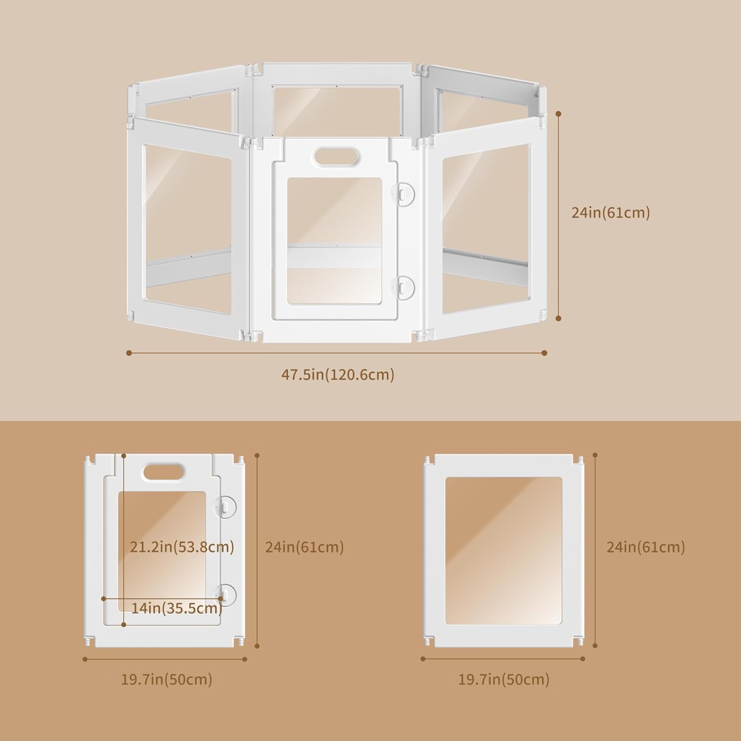 8Pcs Free Angle Plastic Dog Playpen, 23.6“ H All-in-One Assemble Playpen Divider, Durable Safety Play Pen Indoors, Puppy, Cat, Small Animal (White, 39.37" × 39.37" × 23.6")