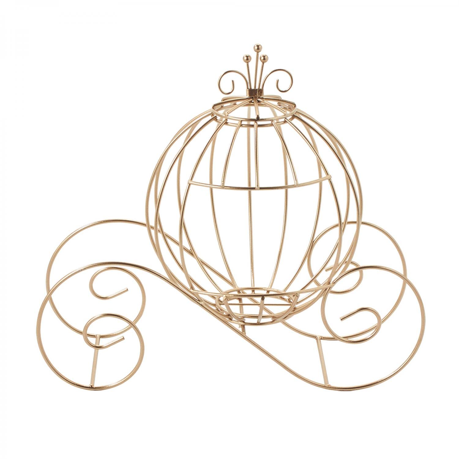 Metal Pumpkin Carriage with Curling Wire Vines for Wheels - Durable Pumpkin Carriage Decor for Wending Centerpieces and Fairytale-Themed Parties - 12.25-Inches - Rose Gold