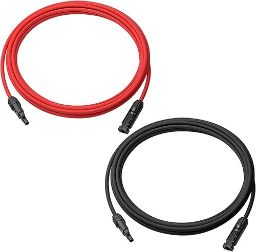 Miniatura 2 de Cable solar de extensión solar de 6 pies 10AWG con conector hembra y macho, kit de adaptador de cable de panel solar (6 pies rojo + 6 pies negro)