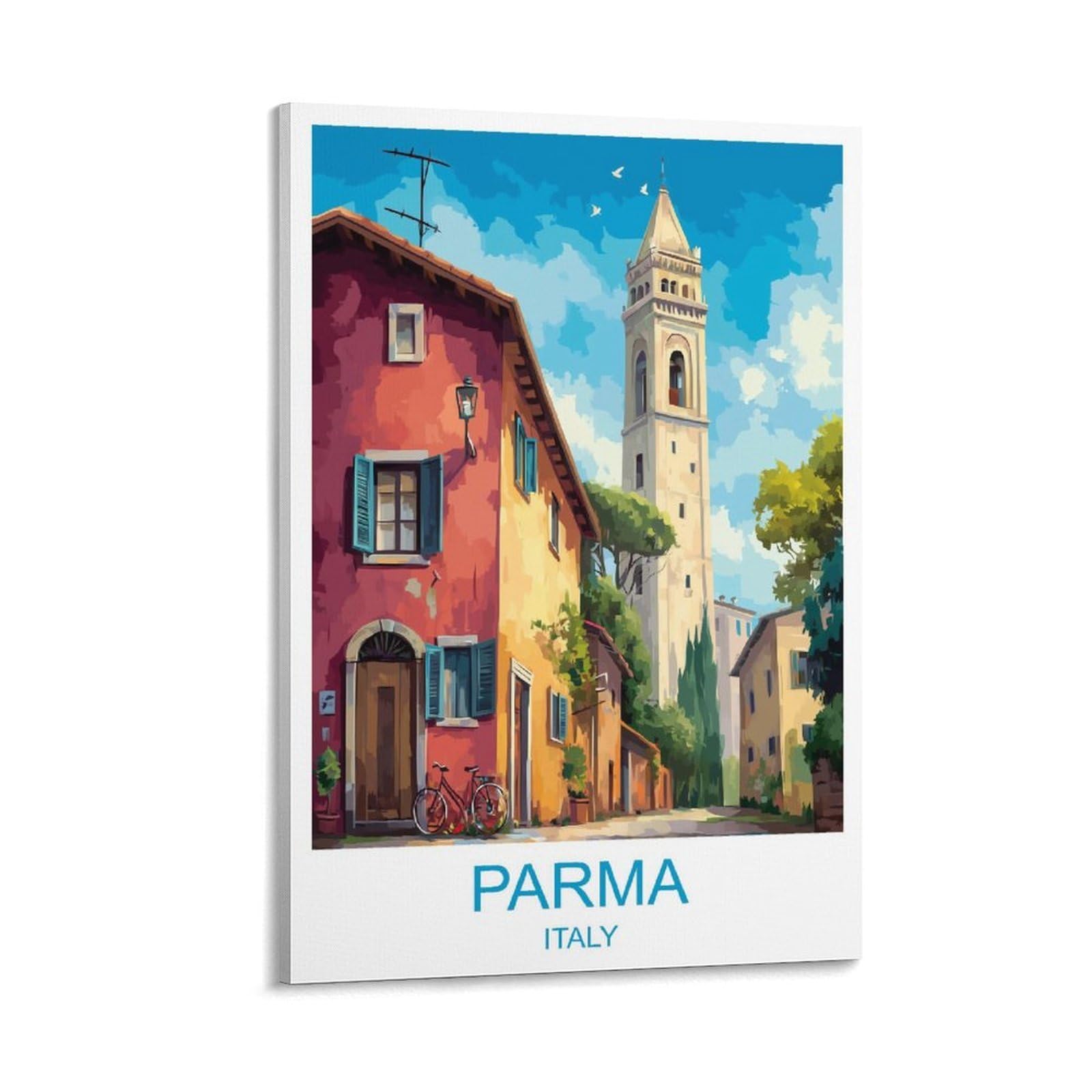 Poster de voyage vintage de Parme Italie - Art mural pour décoration d'intérieur - 40 x 60 cm - Peinture de paysage urbain panoramique
