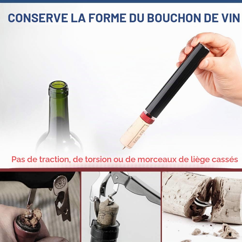 Quntis Tire Bouchon, Tire-Bouchon à Pression d'air 7S Cork Pops Out, Décapsuleur à Vin Rouge Outils Ouverture de Bouteille Portable Vin Accessoire Professionnel Pompe à Bouteille