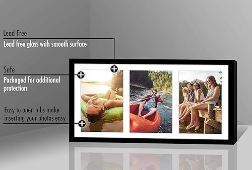 Miniatura 6 de Americanflat Marco de fotos de collage de 8 x 16 pulgadas con tres pantallas de 5 x 7 pulgadas en color negro madera compuesta con vidrio