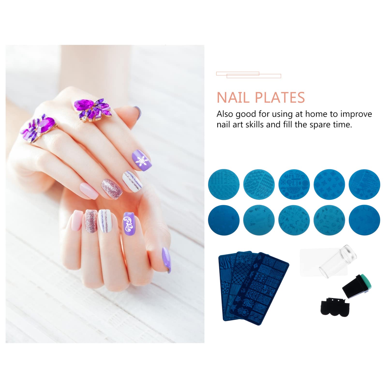 Beavorty 2 Set Di Piastre Per Timbri Per Nail Art in Acciaio Inossidabile Set Di Modelli Per Timbri Per Unghie Stencil Per Timbri Per Manicure 13 Pezzi * 2