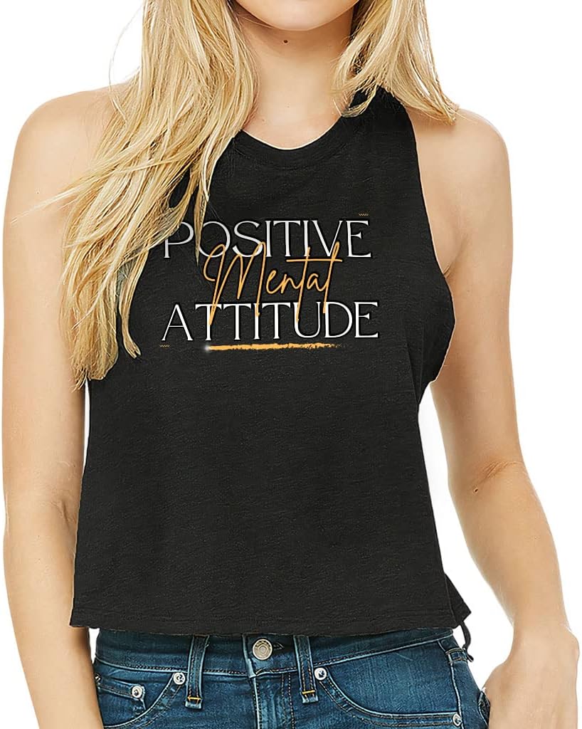 Positive Mental Attitude Racerback Cropped Tank - Phrase Women's Tank - Word Art Tank Top