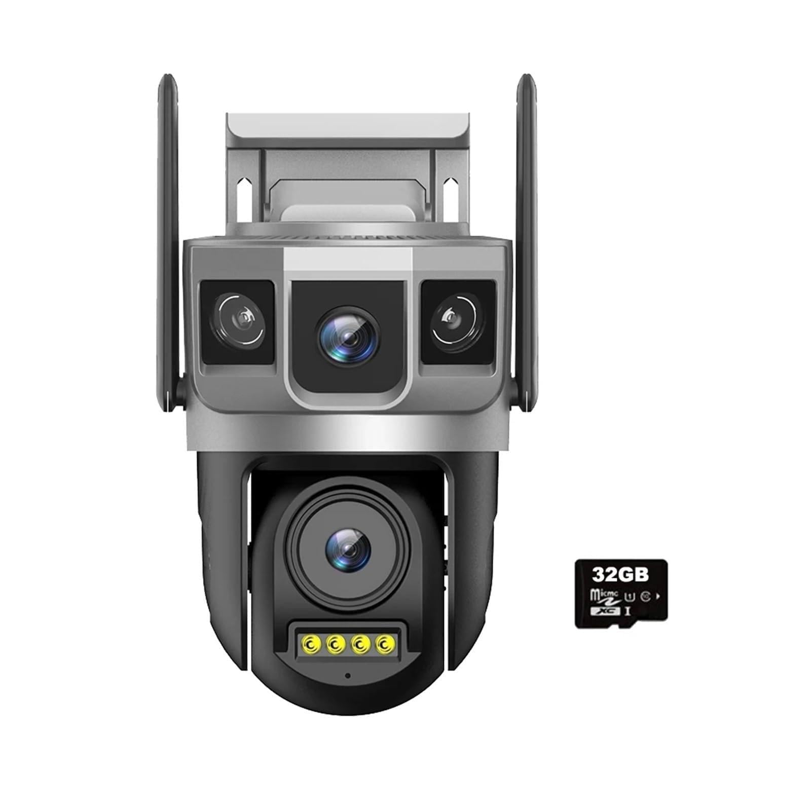 JVDDI IP Camera WiFi 4MP 6K Dual Lens Triple Screens Smart Network Wireless Monitor Security Protection CCTV Home Cameras(32GB Card)