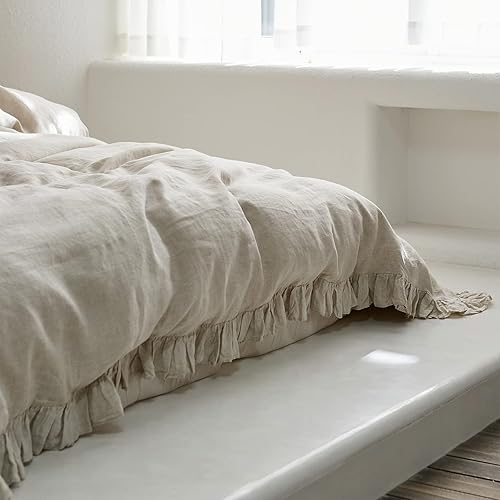 Miniatura 8 de Simple&Opulence - Juego de funda de duvet de 3 piezas tamaño full, 100% lino lavado con volantes, incluye 1 funda de duvet y 2 fundas de almohada