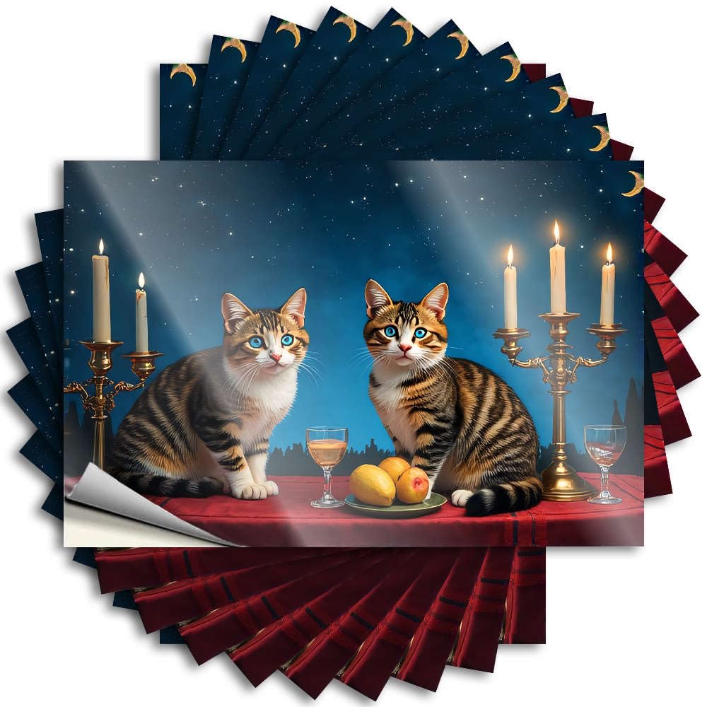 Two Cats Sitting At A Table with Candles and Fruit. At Home Decor Cats - Stickers Garage Waterproof Decal(12X18CM)