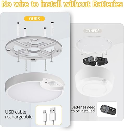Miniatura 6 de Luz recargable con sensor de movimiento con control remoto inalámbrico, funciona con pilas, luces de techo alimentadas por batería, temporizador