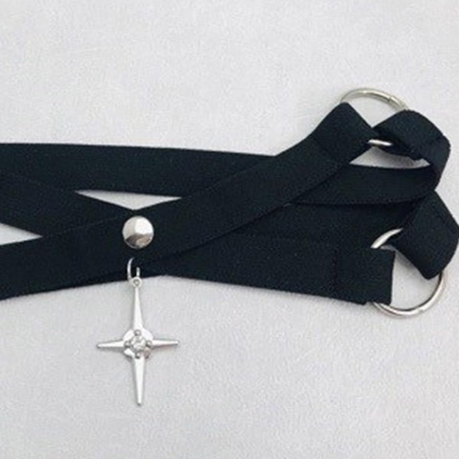 Womens Punk Elastic Thigh Garter Belt with Star Pendant Aesthetic Leg Harness Straps Crosses Bandages Leg Wraps