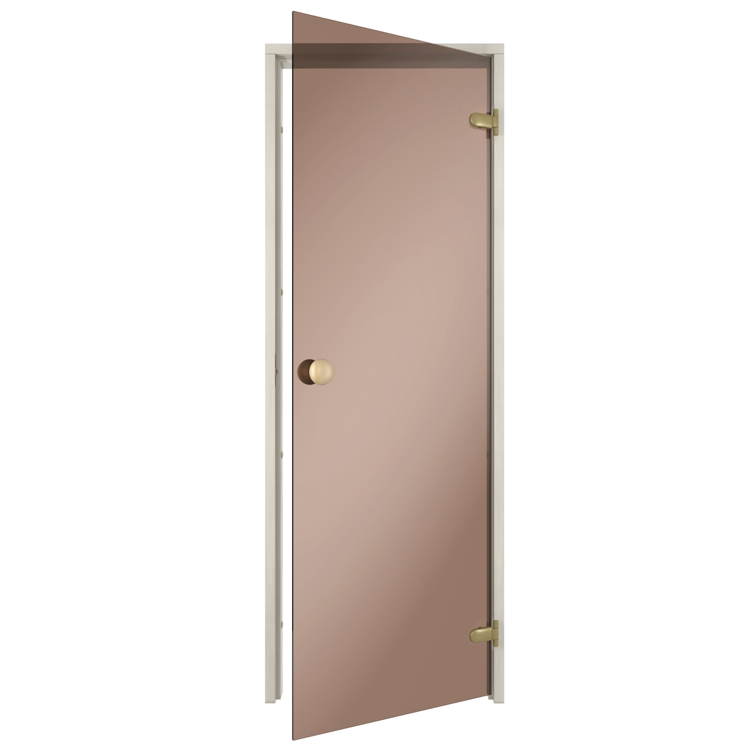 Porte de sauna ESSENTIAL – Verre de sécurité trempé 8 mm, Cadre en bois lamellé, Ouverture réversible droite/gauche (Bronze/Tremble, 80x200)