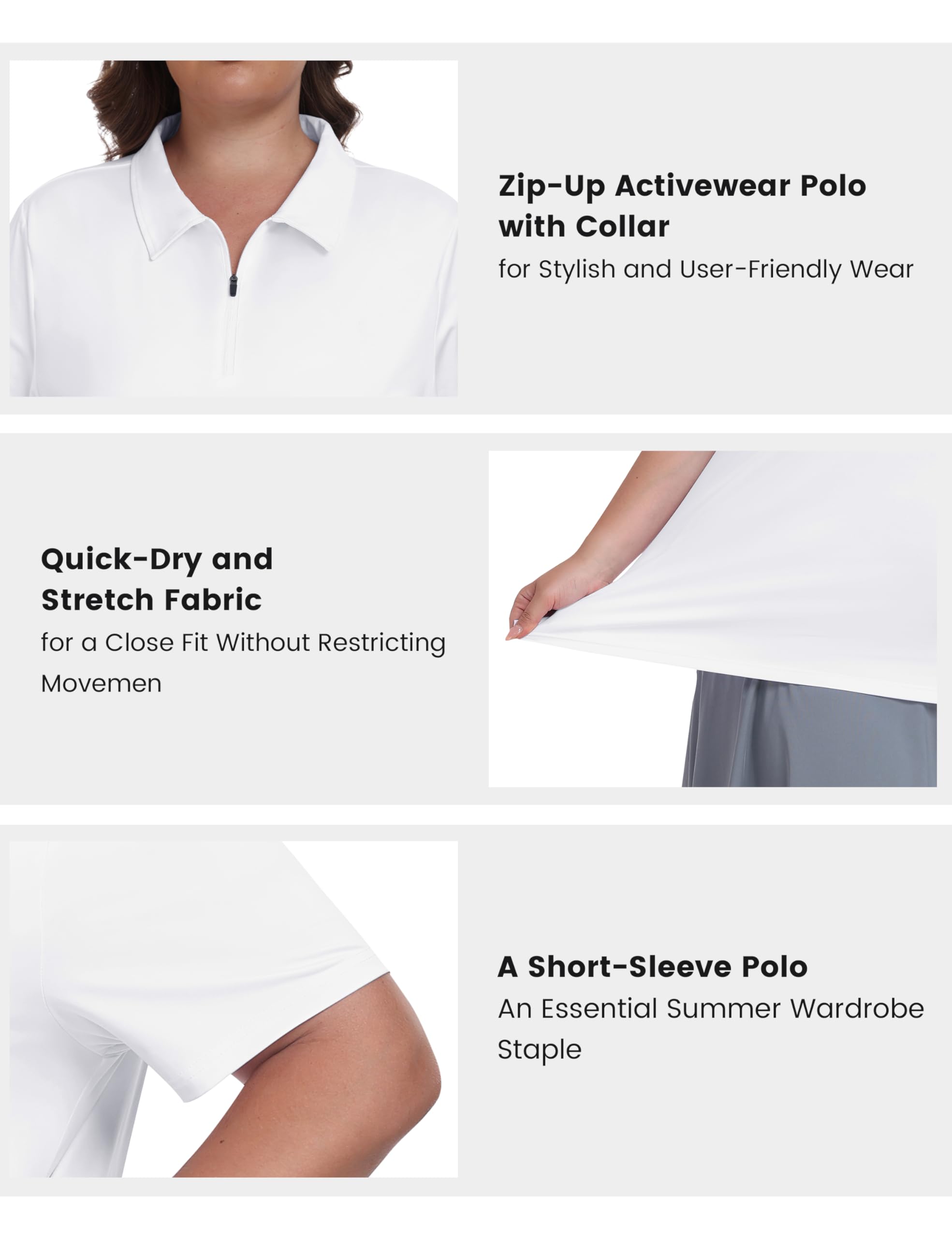 MoFiz Polo de golf de talla grande para mujer, con cremallera, manga corta, cuello y cuello para tenis, ropa deportiva deportiva, talla XL-5XL