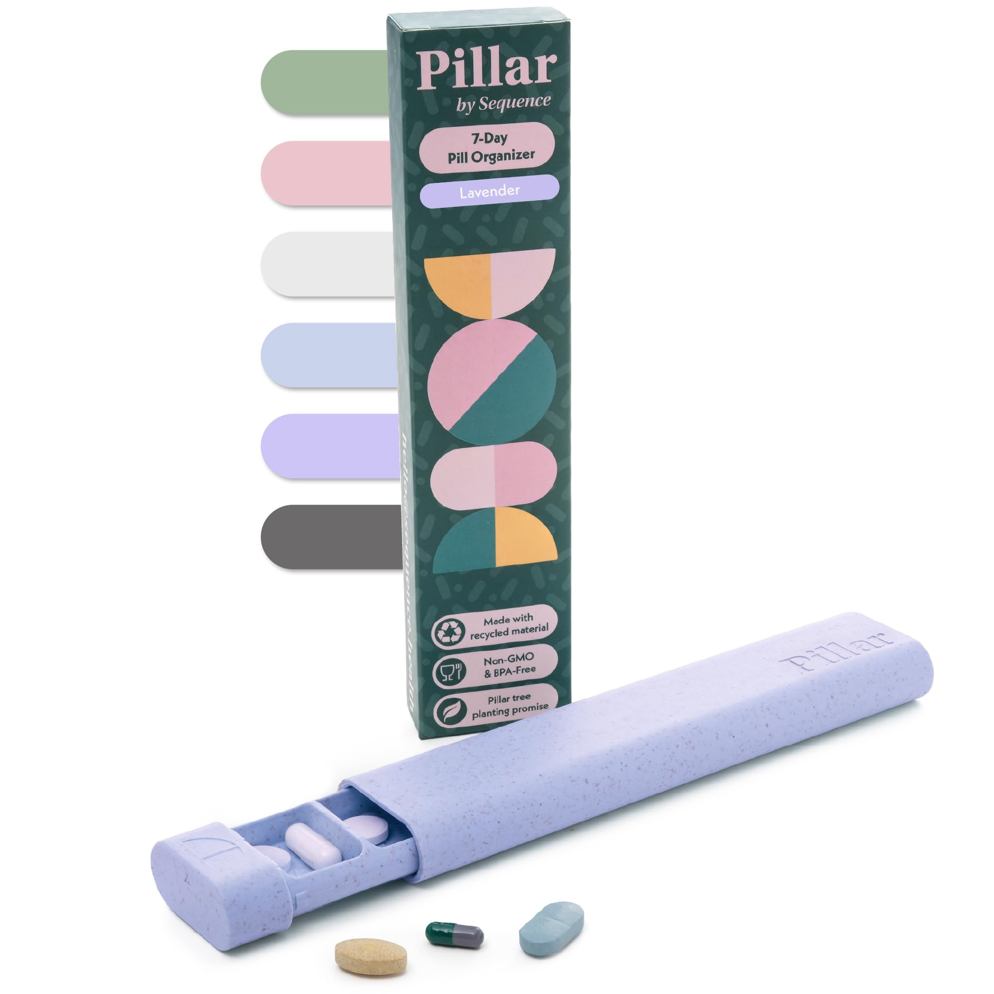 Pillar - 7-Day Pill Organizer | Weekly Medicine Pill Container Travel Box - Aesthetic Medication Holder - Stylish Travel Pill Case - Cute Small