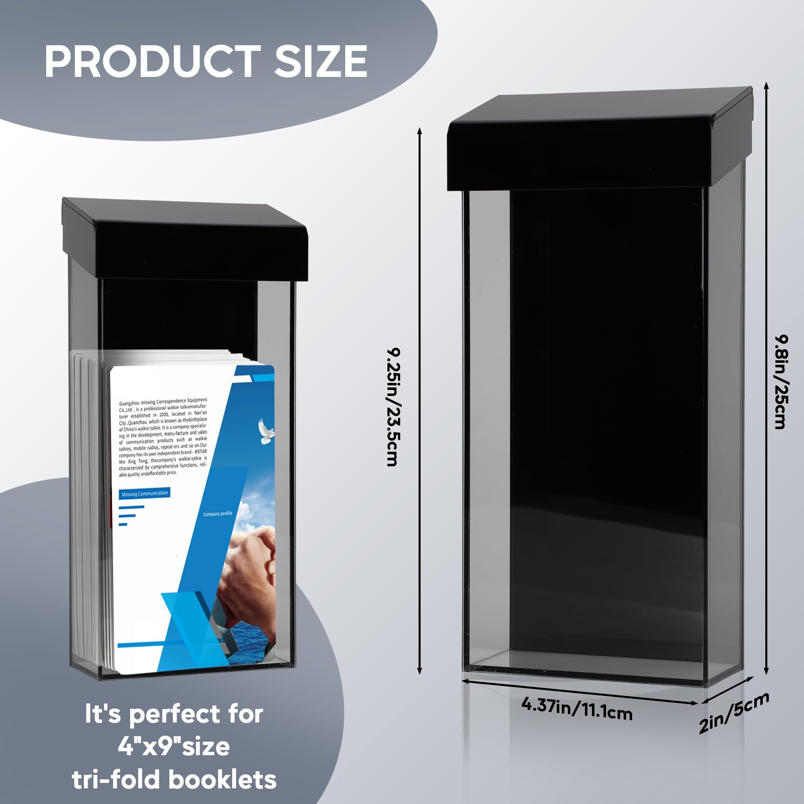 2 Piezas Portafolletos Acrílico, Soporte para A6 Folletos con Tapa Separada para Pared o Mesa, Formato Vertical, Profundidad de 5cm, Expositor de Folletos para Menú, Panfletos y Volantes (Negro)