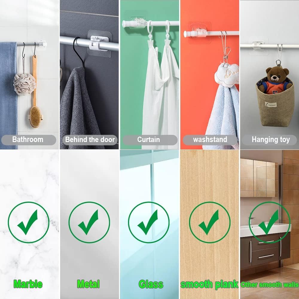 Self Adhesive Curtain Rod Holder Without Drill/Curtain Rod Hooks Nail Free Adjustable Curtain Hangers (2, Transparent) 3