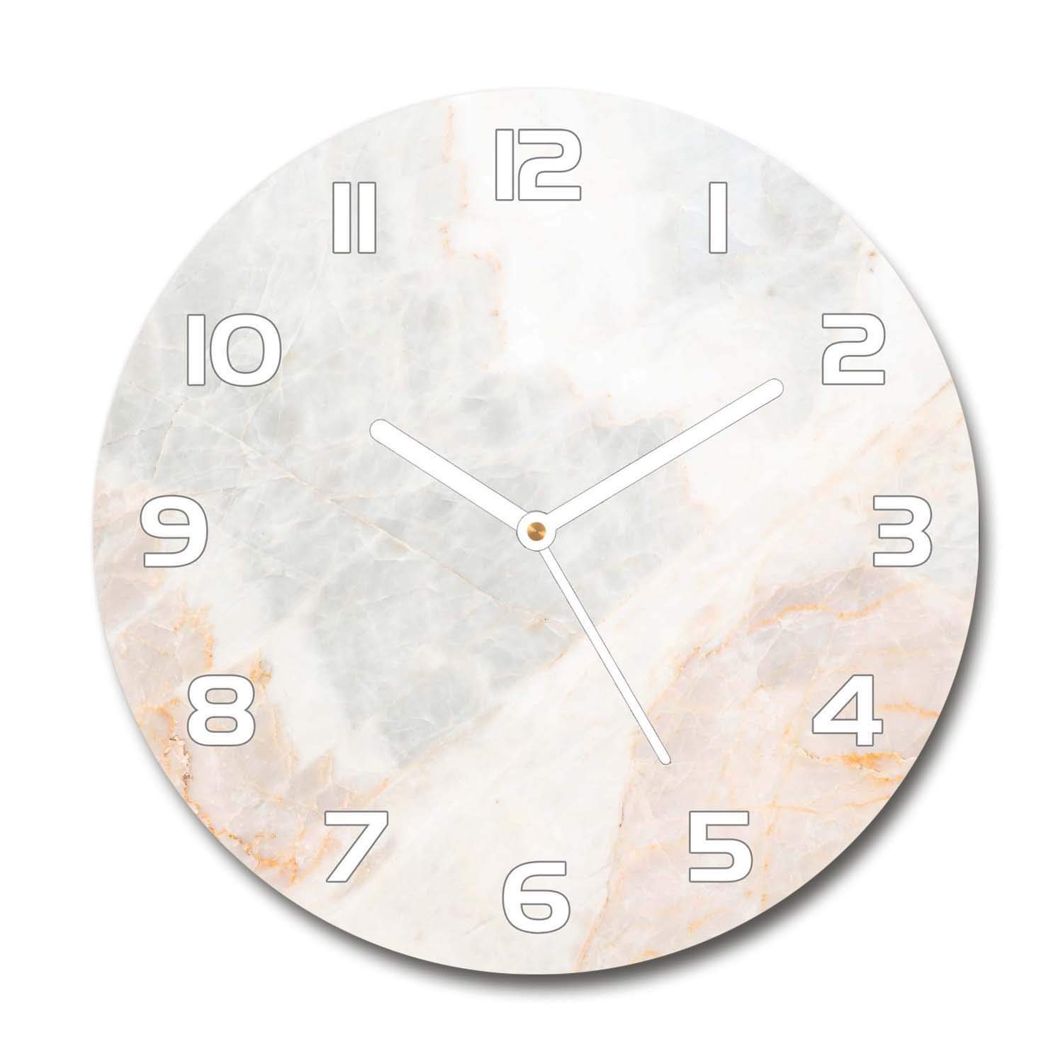Horloge en verre 60x60cm Tulup effet marbre avec aiguilles blanches