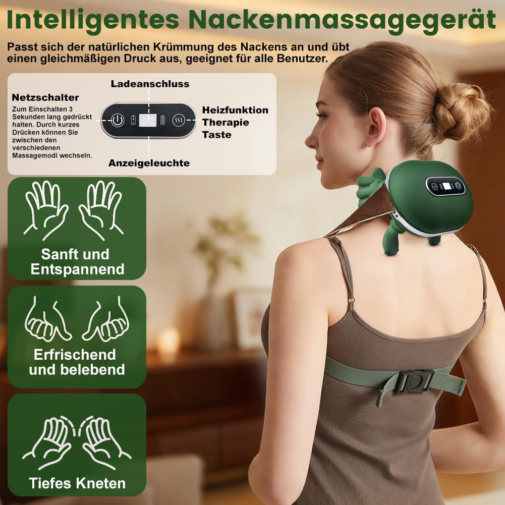 Massagegerät, 4D Nackenmassagegerät mit Wärme, Massagegerät Nacken, Shiatsu Massagegeräts, Nackenmassage Schultermassage Gerät, Entspannt die Muskeln und lindert Müdigkeit, für Zuhause & Büro