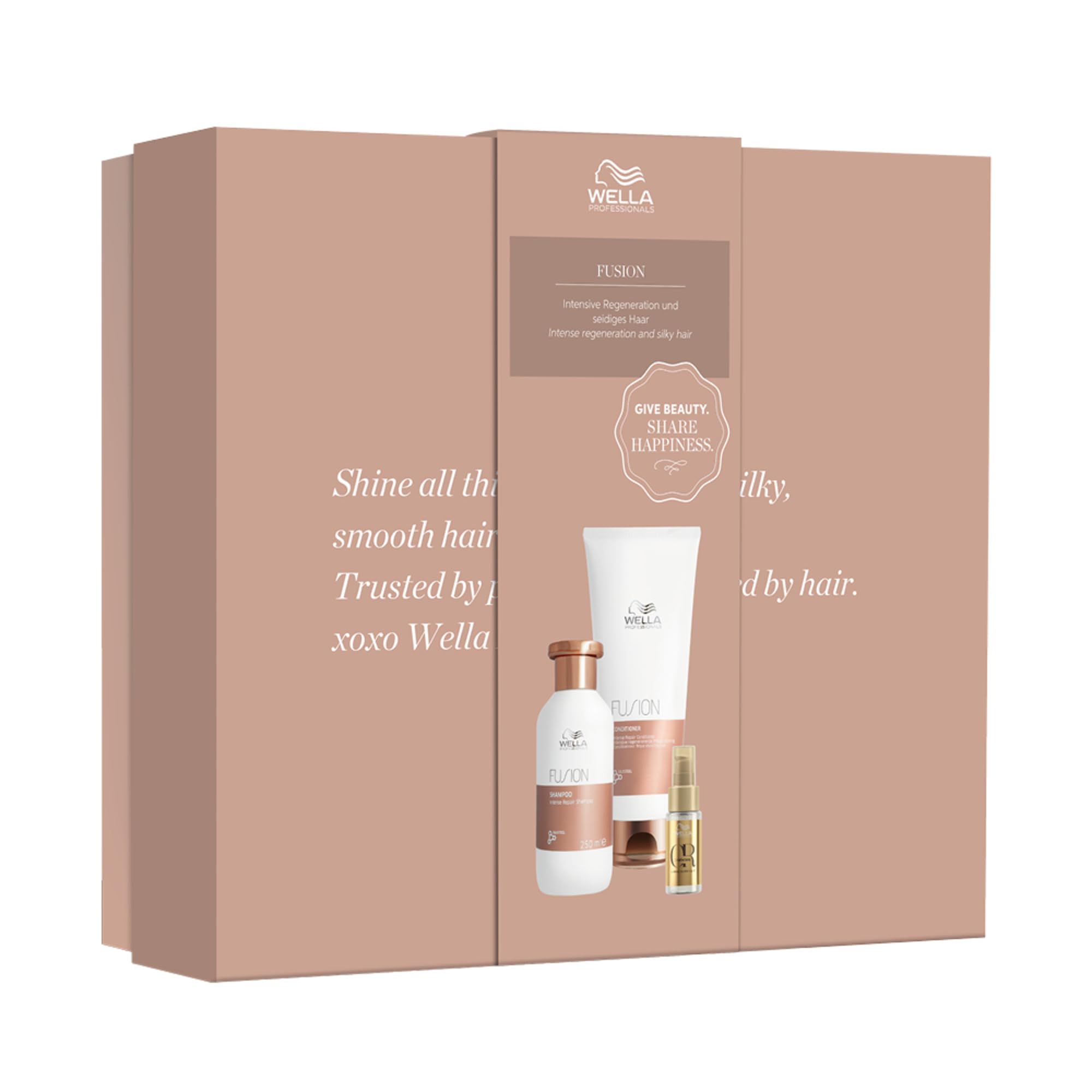 Wella Professionals Fusion Intense Repair Geschenkset – reparierende Haarpflege für kaputtes Haar – Set aus 250 ml Shampoo, 200 ml Conditioner und 30 ml Oil Reflections Haaröl – inkl. Geschenkbox