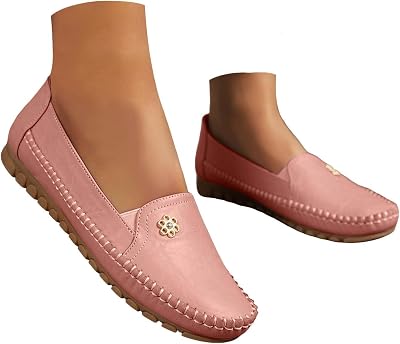 Womens Slip On Loafers 2026 Summer Leather Square Toe Flats Low Top Wide Width Driving Shoes Anti-Slip Laceless Boat Shoes Lightweight Breathable Ladies Work Office Dress Flat Loafer